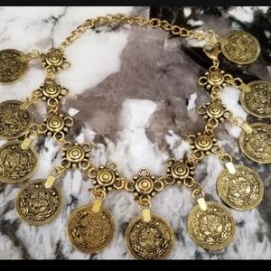 Gold tone coin coins dangling anklet belly dancer style
